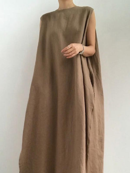Simple Loose Split-side Sleeveless Long Dress