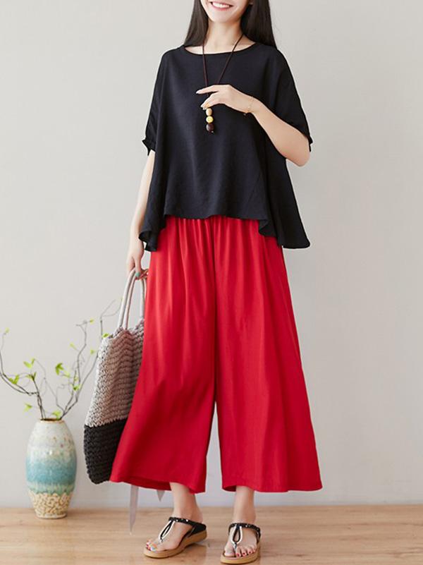 Loose Solid T-Shirt + Wide Leg Pants
