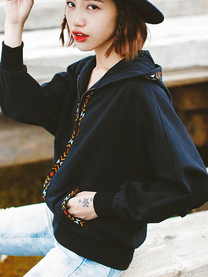 Casual Batwing Sleeves Embroidered Outwear