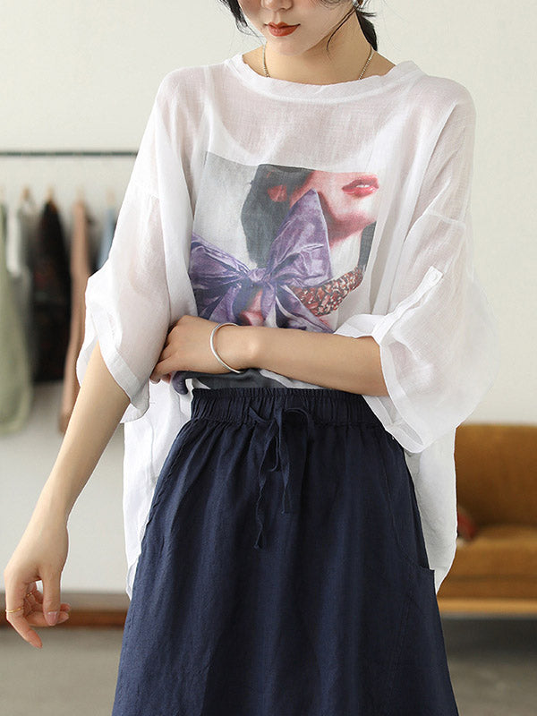 Casual Cartoon Printed Thin Half Sleeve T-Shirts Tops