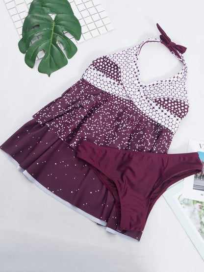Polka-dot Wrap Tankini Swimsuit