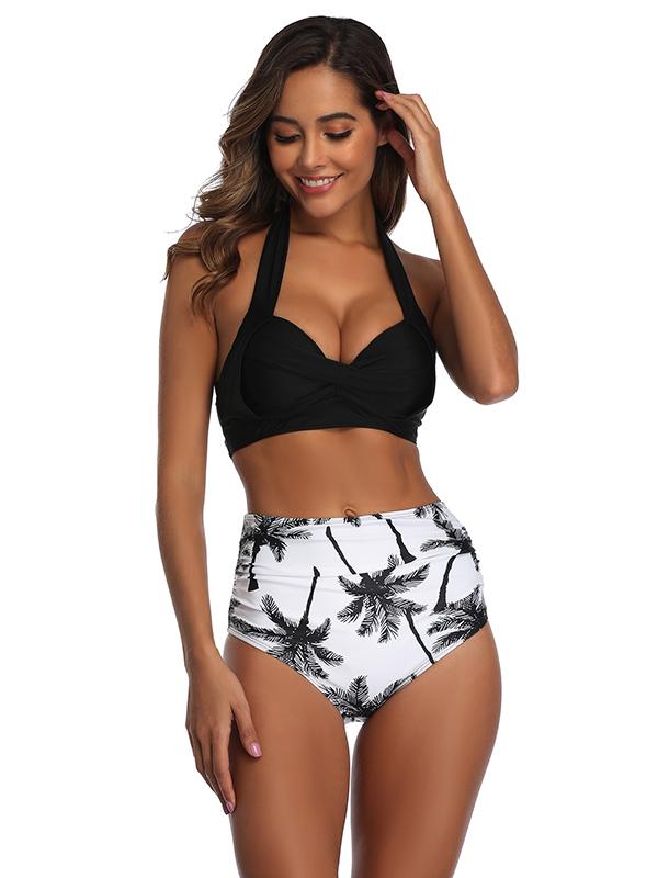 Sexy Strapless Pendant Printing Split Bikini Swimsuit