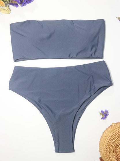 Solid Bandeau High Cut Bikinis Swimwear