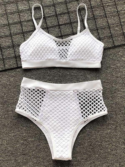 Plain Hollow Spaghetti-neck Bikini Swimsuit