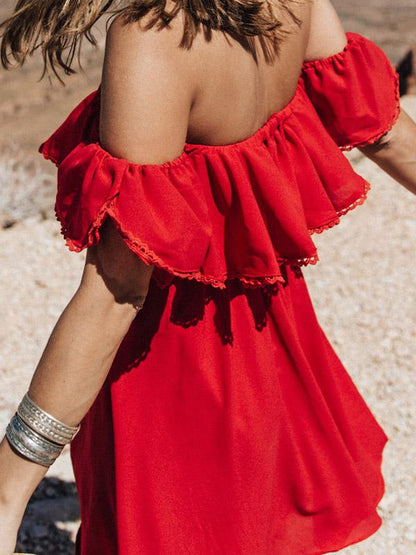 Lace Flounces Off-Shoulder Mini Dress