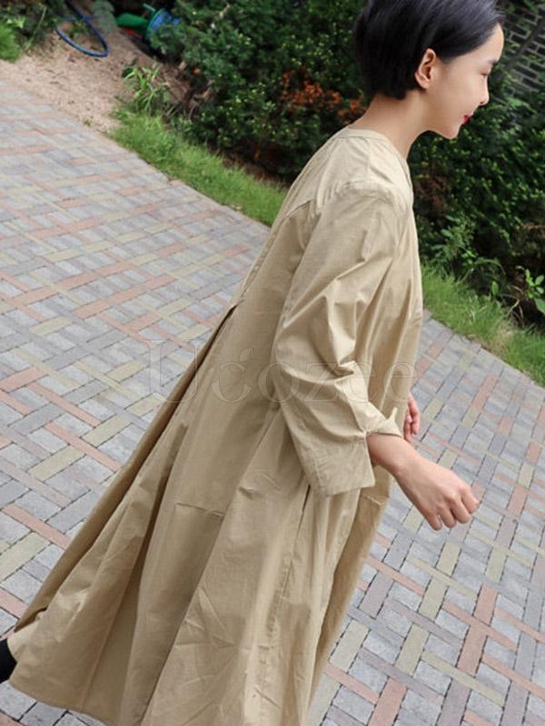 Loose A-line Long Shirt Dress