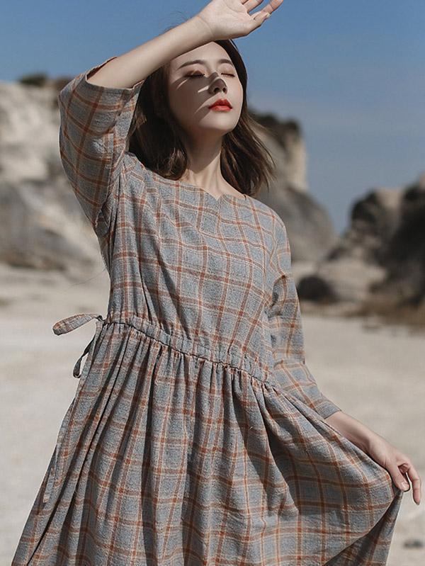 Artistic Retro Solid Irregularity Neck Dress