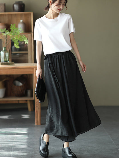 Casual Solid Color Split-Joint Wide Leg Capri-Pants