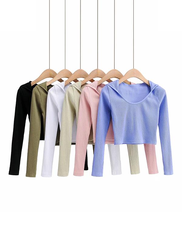 Wrap Solid Long Sleeves Hooded Yoga Suits