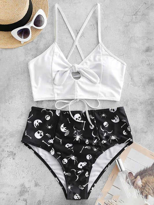 Vest Style Bandage Sexy Print Split Type Bikini Swimsuit