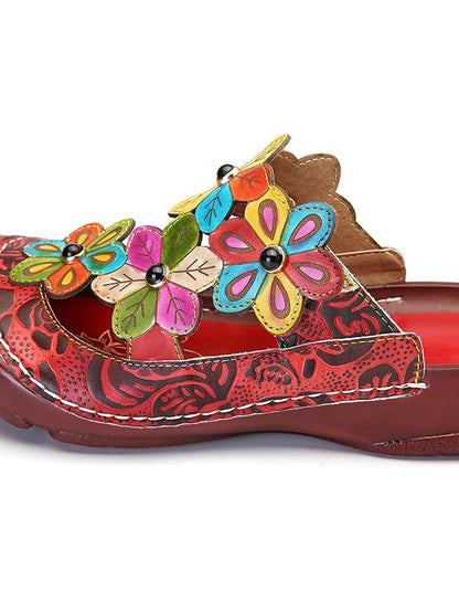 Vintage Flower Pattern Round Toe Mules&Slides