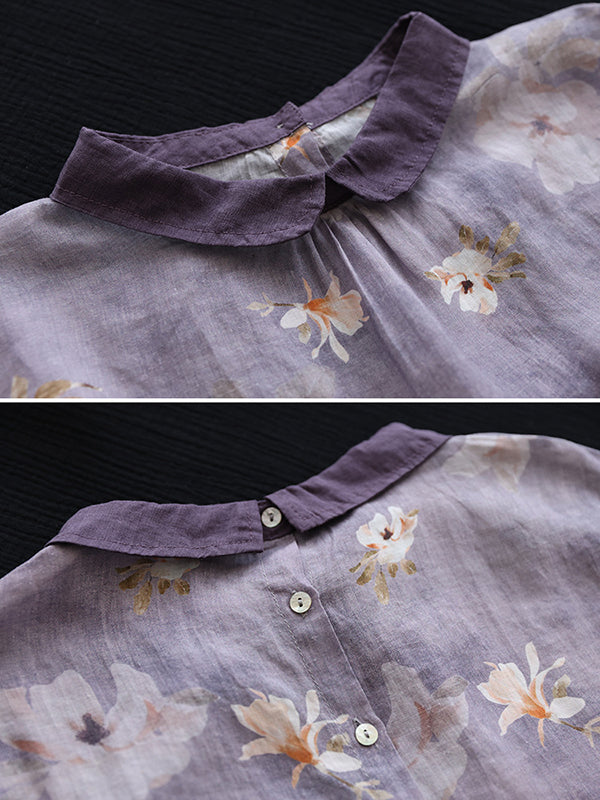 Vintage Loose Floral Printed Half Sleeves T-Shirt