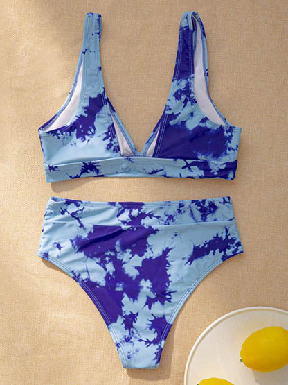 Tie-Dyed Gradient Split Bikini Swimsuit