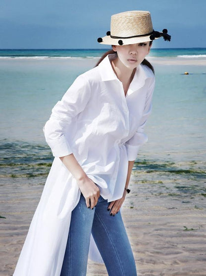 Fashion White Asymmetric Shirt Dress