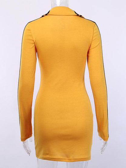 Striped Split-joint Zipper Hip-package Mini Dress