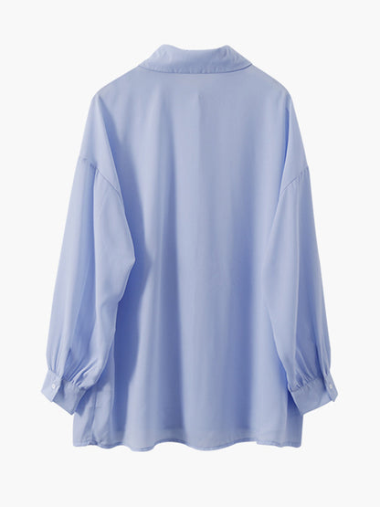 Simple Buttoned Lapel Sun Protection Long Sleeves Blouse Tops