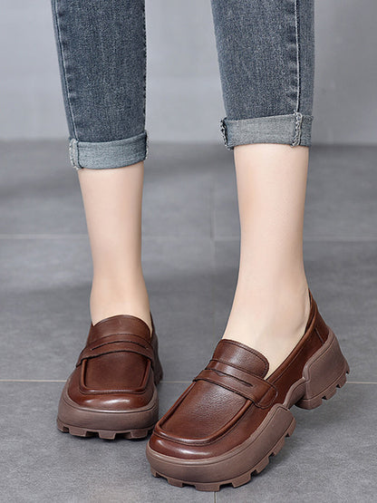 Vintage Cow Leather Low-Top Platform Loafers