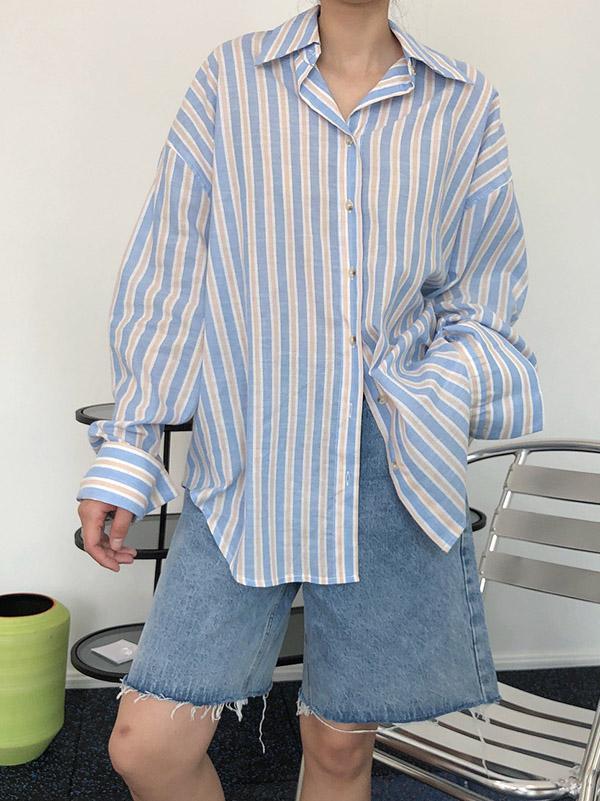 Original Striped Lapel Blouses&Shirts Tops