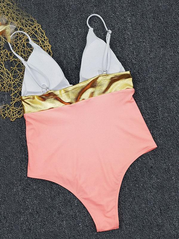 V-Neck Split-Joint One-Piece Swimwear