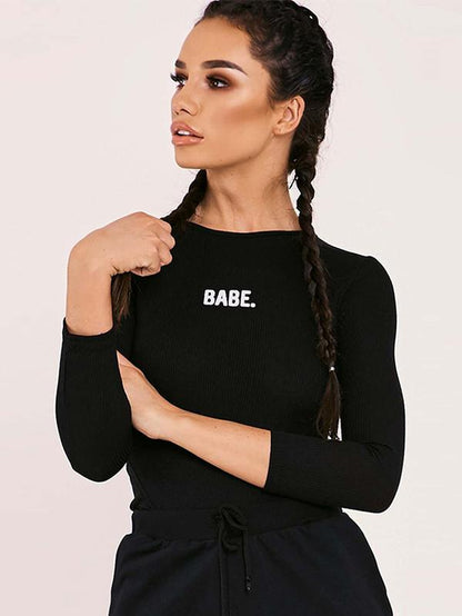 Long Sleeve Letter Printed Bodysuits