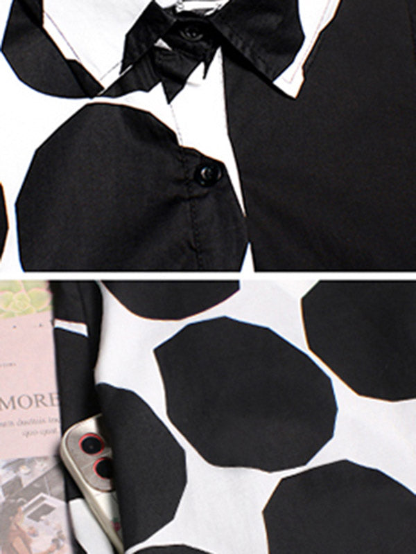 Stylish Irregular Polka-Dot Spit-Joint Buttoned Lapel Collar Long Sleeves Midi Shirt Dress