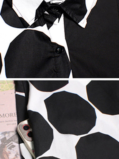Stylish Irregular Polka-Dot Spit-Joint Buttoned Lapel Collar Long Sleeves Midi Shirt Dress