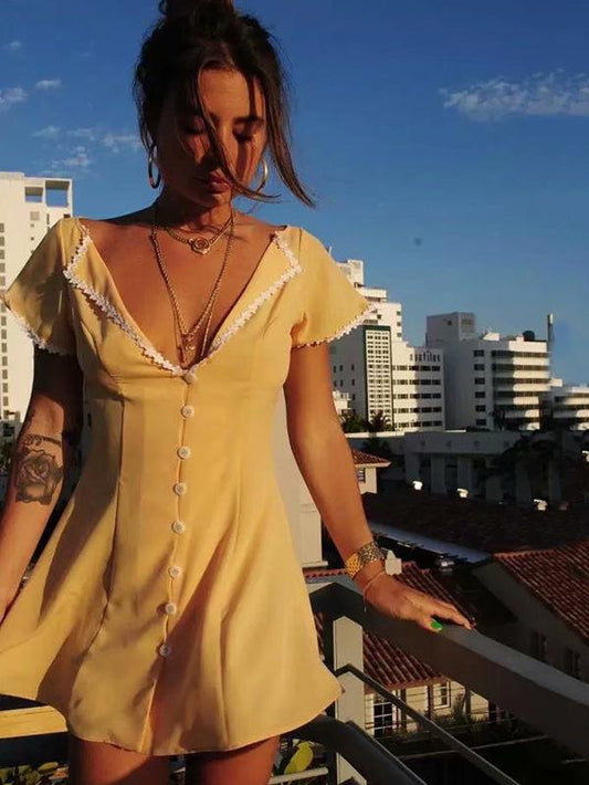 Sweet V-neck Summer Lace Mini Dresses