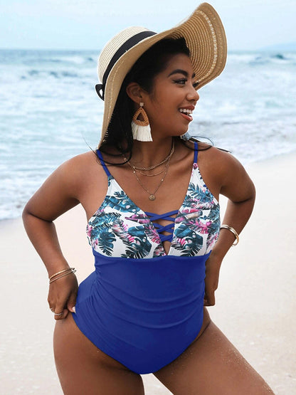 Leaves Print Split-Side One-Piece Swimsuit