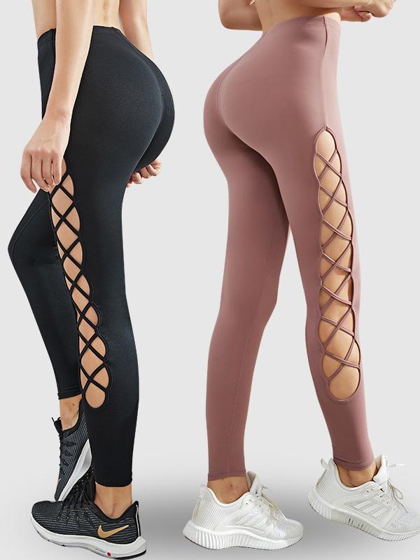 Sexy Solid Hollow Bandage Yoga Leggings
