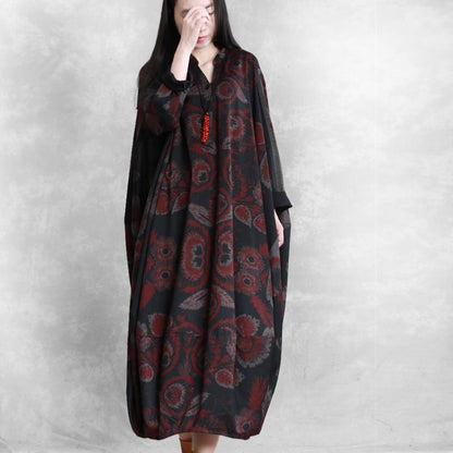 Buykud V-neck Printed Casual Ultra-loose O-Type Dress