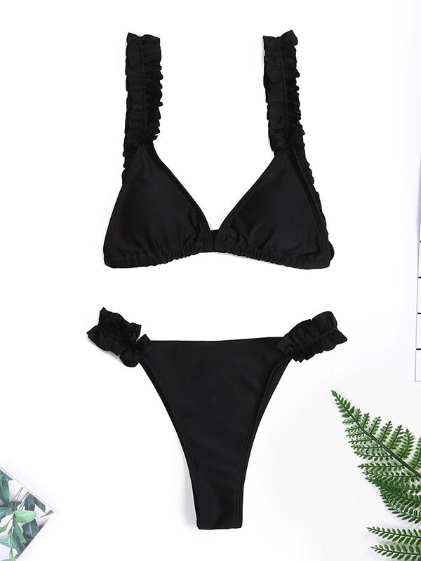 Sexy Falbala Plain Bikini
