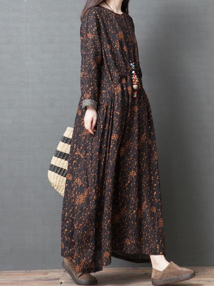 Loose Plus Size Printed Vintage Maxi Dresses