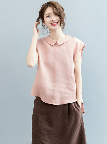 Simple Solid Color Lapel Cap Sleeve Vest Top