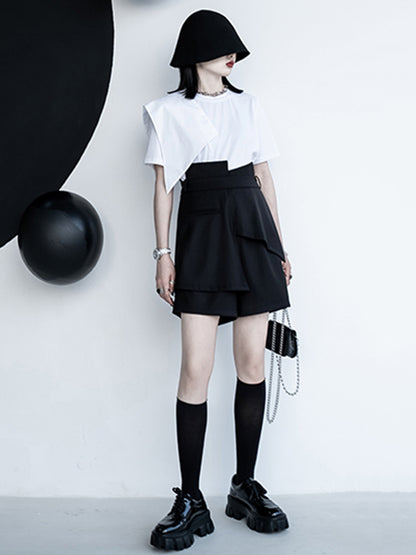 Urban Asymmetric Split-Front Solid Color Short Sleeves T-Shirt Top