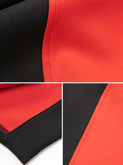 Stylish Black&Red Asymmetric Contrast Color Round-Neck Long Sleeves T-Shirt