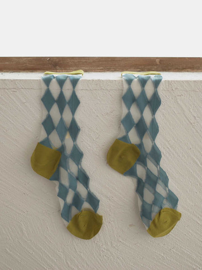 Colorful Cube Netting Split-Joint Tube Socks