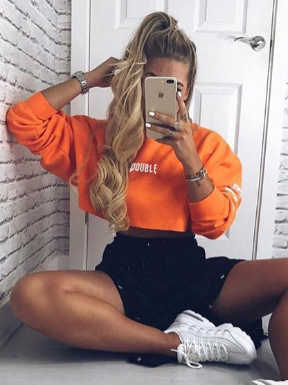 Letter Printed Bare Midriff Sweatshirt