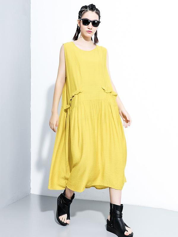 Original Solid Irregularity Sleeveless Dress