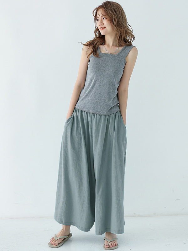 Casual 11 Colors  Solid Column Wide Leg Capri-Pants