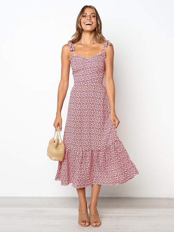 Sweet Spaghetti-neck Bohemia Ruffled Midi Dresses