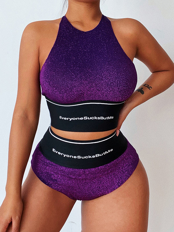 Casual Contrast Color Letter Print Sports Bra&Shorts Suits