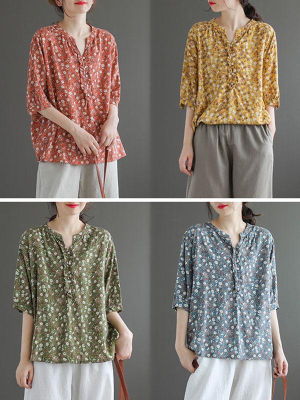 Artistic Retro Floral T-Shirts Tops