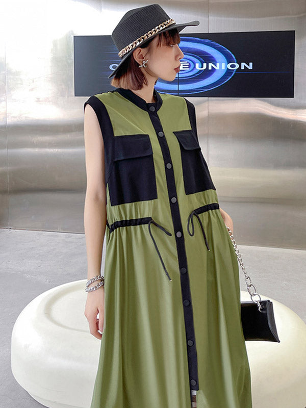 Original Sleeveless Drawstring H-Line Midi Dress