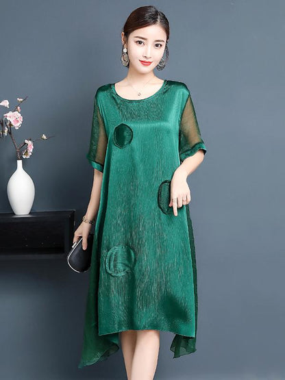 Plus Size Solid Color A-line Round-neck Mini Dress