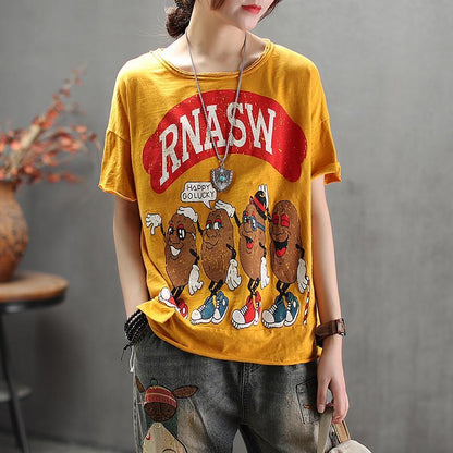 Cartoon Printed Round Neck Comfortable T-Shirt