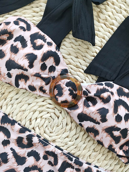 Leopard Printed High-Waisted Bowknot Bikini Swimwear