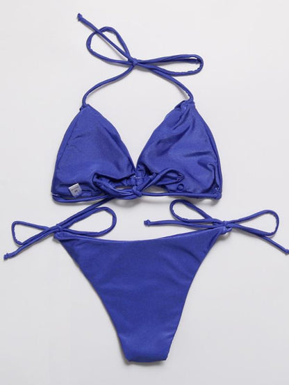 Solid Ruffled Bandage Bikinis Swimwear