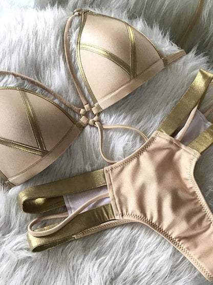 Scrunch Lace-up Split-joint Bikini Set