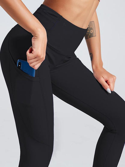 Solid Color High-Waisted Wrap Sports Leggings