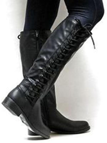 Fashion Solid Color Bandage Thigh-high Low-heel Boots Shoes